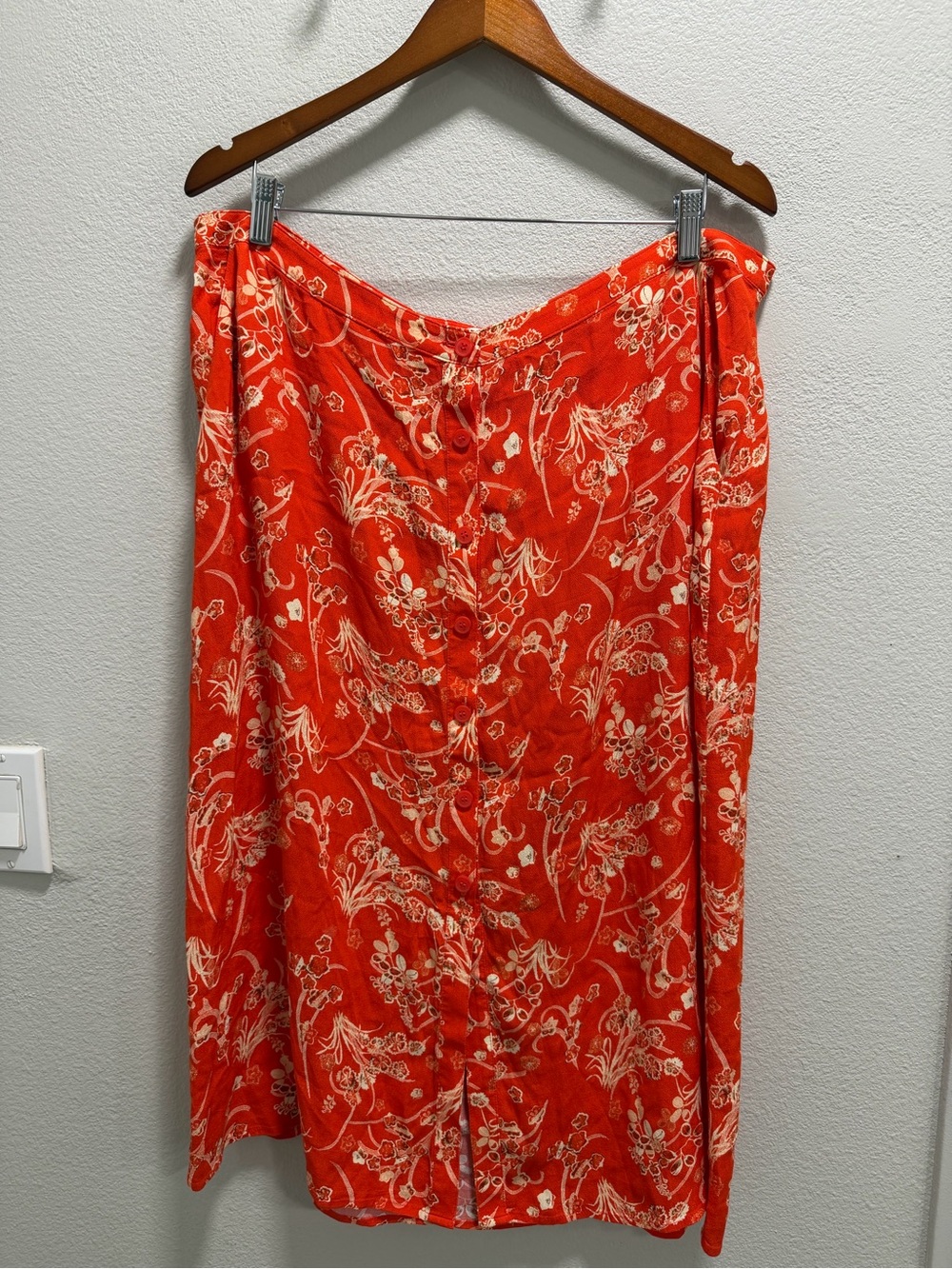 Treasure & Bond Orange Floral Button-Front Midi Skirt